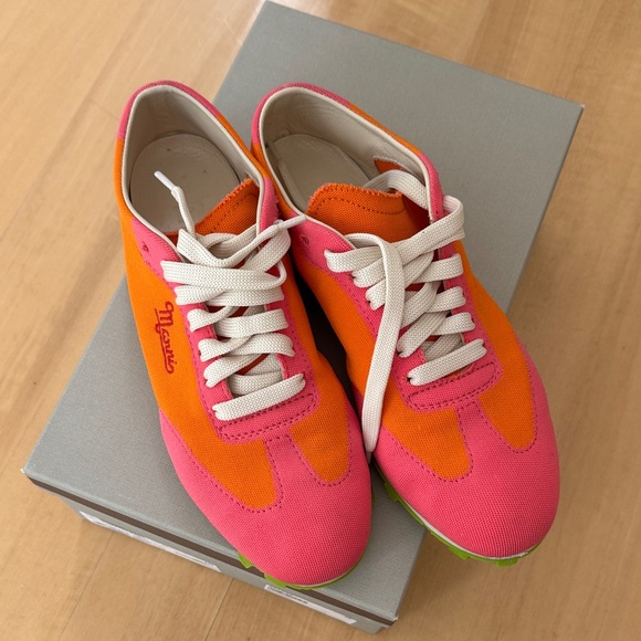 MARNI PEDDLE lace up knit low top Vibrant Pink and Orange Sneakers - Picture 1 of 7
